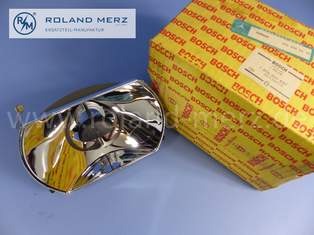0008269678 Bosch reflector head lamp, right, H4, right hand traffic, Mercedes W116 S-Klasse, original Mercedes spare-part, NOS