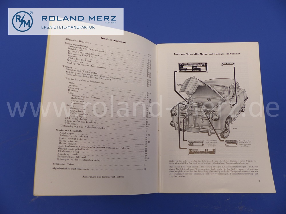 operating manual Mercedes W120, 180a, Ponton, 1957 / 1958 edition, 52 pages, original Mercedes document, NOS