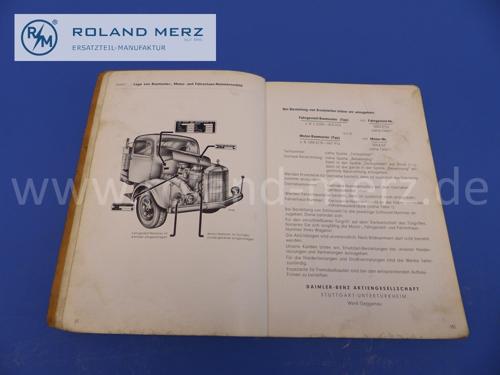 spare parts list, german, Mercedes truck L5500, L303, edition E, september 1953, 208 pages, original Mercedes document, NOS