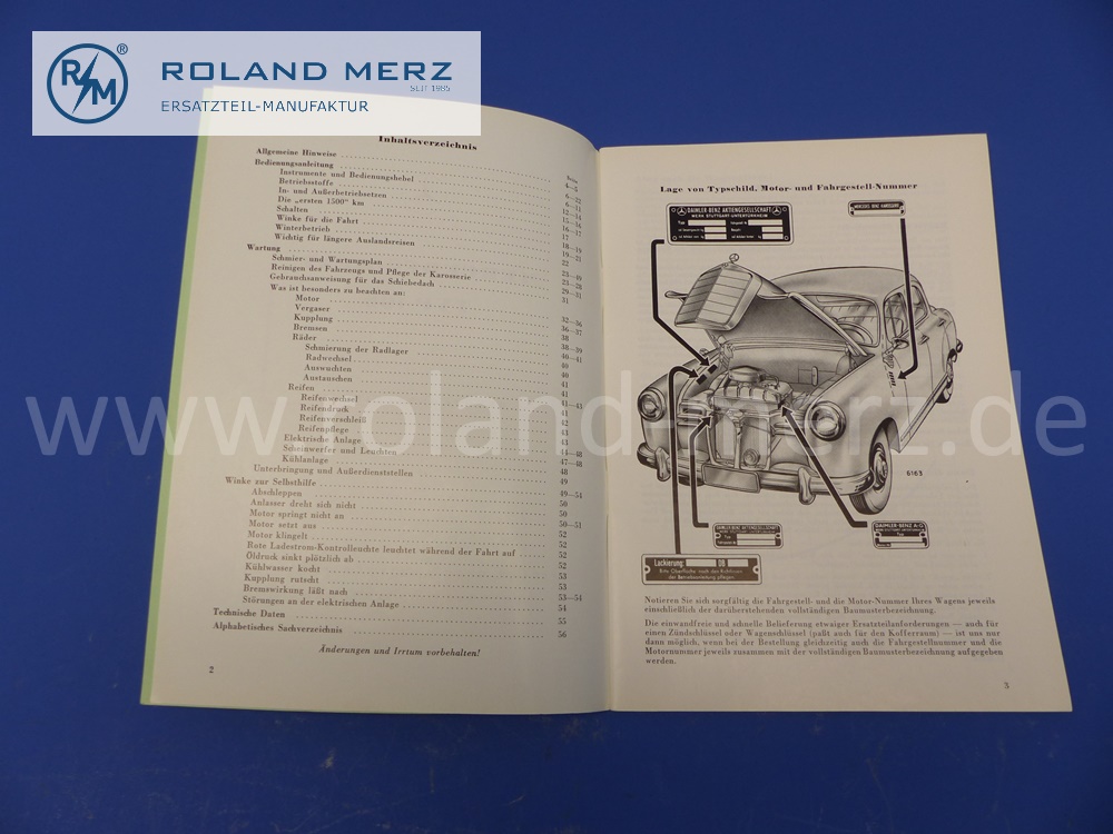operating manual Mercedes W121, 190, Ponton, 1958 edition, 56 pages, original Mercedes document, NOS