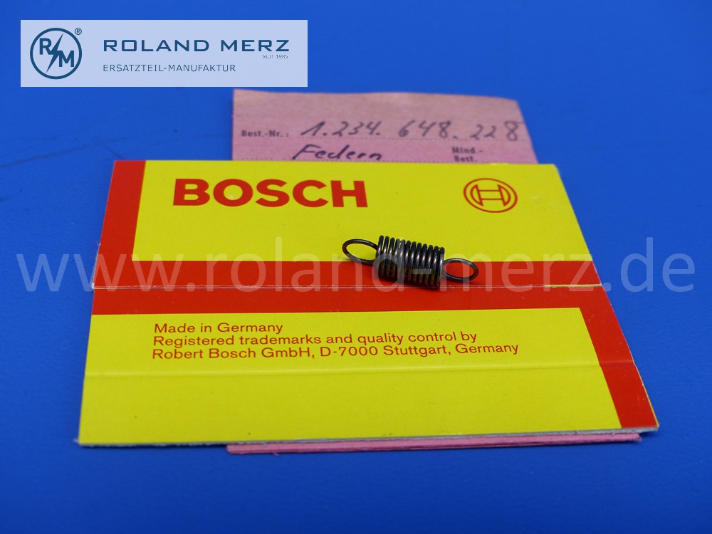 1234648228 Feder, Zugfeder, Fliehkraftverstellung, Zündverteiler, D = 0,7 mm, L = 19,79 mm, Original Bosch Neuteil, NOS