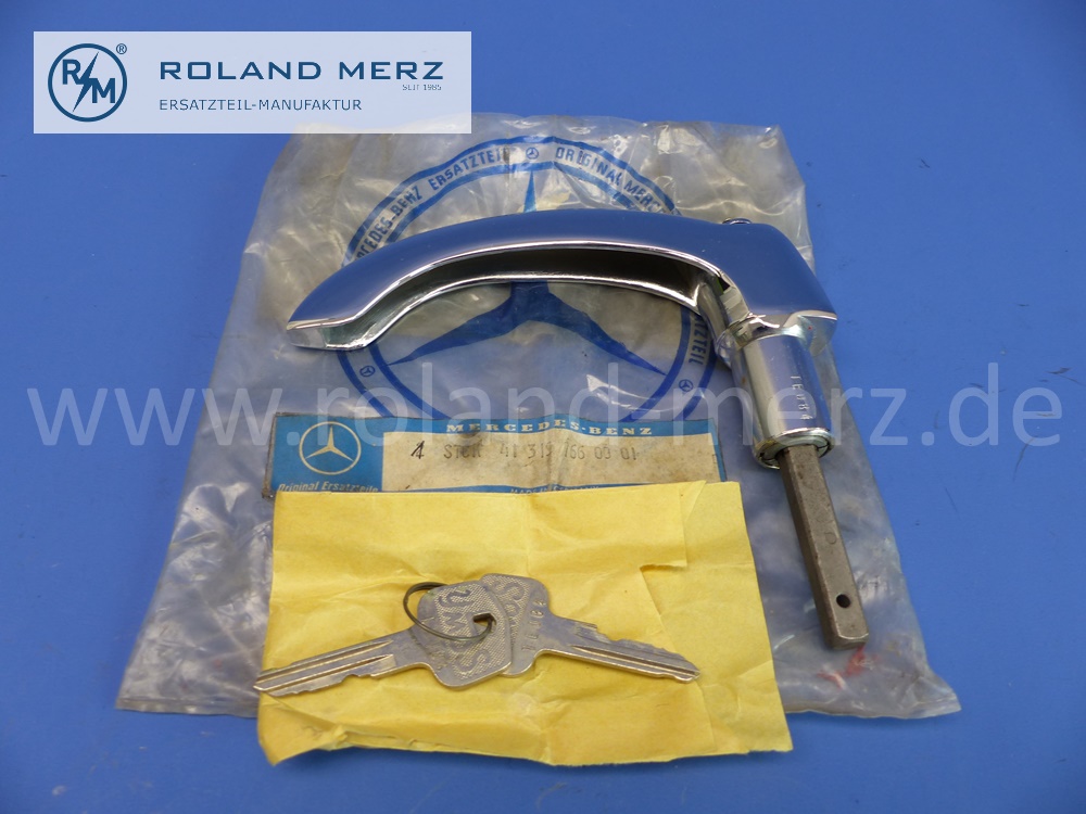 413197660001 3197660001 door handle, lockable, 2 keys, long square, Mercedes L 319, O 319, original Mercedes spare part, NOS