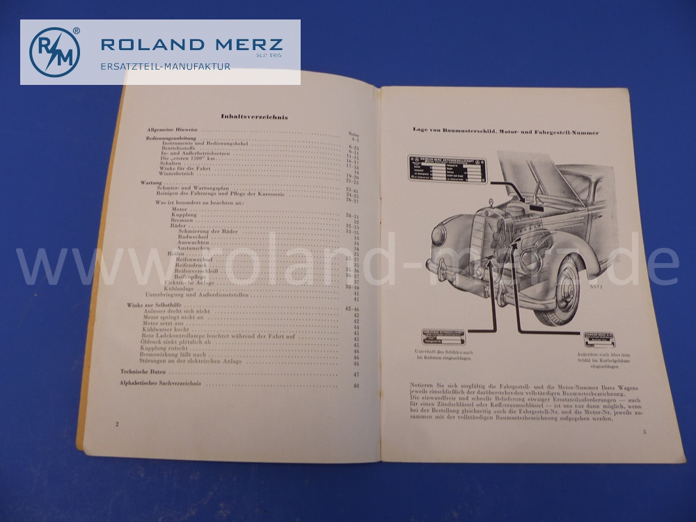 operating manual, german, Mercedes W187, 220, edition 08/1951, 48 pages, edition B, original Mercedes document, NOS
