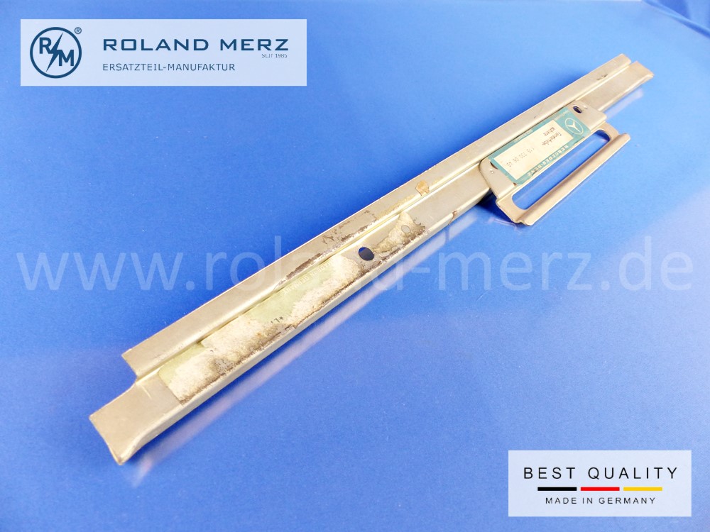 1157300645 window regulator rail, rear door right, Mercedes 200/8, 230.4, 220D, 240D, 230, 250, 230 Lang, 280, 280E, length 518mm, original MB spare part, NOS