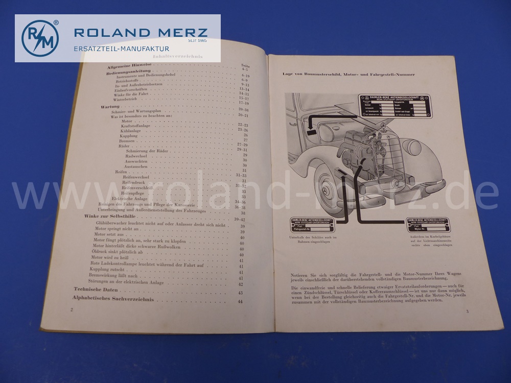 operating manual, german, Mercedes W136, 1702Da, edition 06/1951, 44 pages, edition C, original Mercedes document, NOS