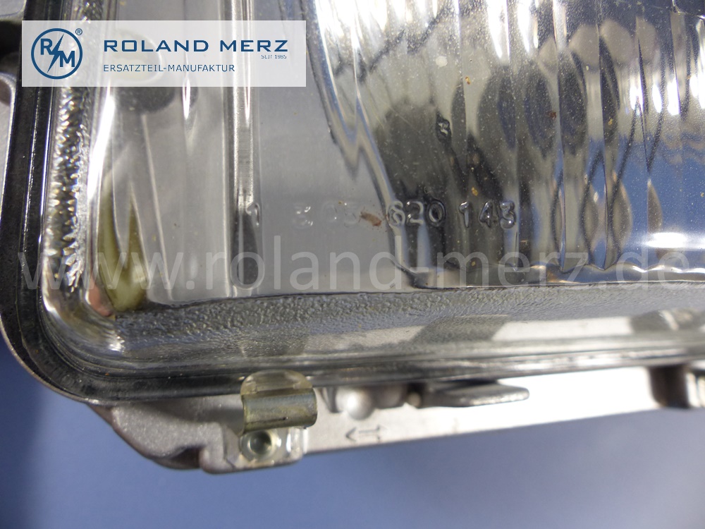 1168204161 Bosch lighting unit, headlamp, left, with turn signal lamp, yellow fog lamp, right hand traffic, Mercedes W116, original Mercedes spare-part, NOS
