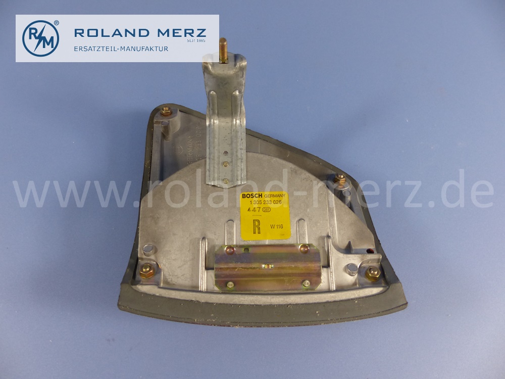 1168205861 Bosch lighting unit, headlamp, H4, light range adjuster, right, with turn signal lamp, right hand traffic, Mercedes W116, original Mercedes spare-part, NOS