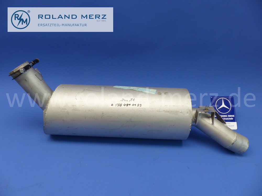 1984910199 Schalldämpfer, Hauptschalldämpfer für Mercedes 300SL Roadster, BM 198.042, mit Schelle 1984920040, passgenaues Original Mercedes-Neuteil, NOS
