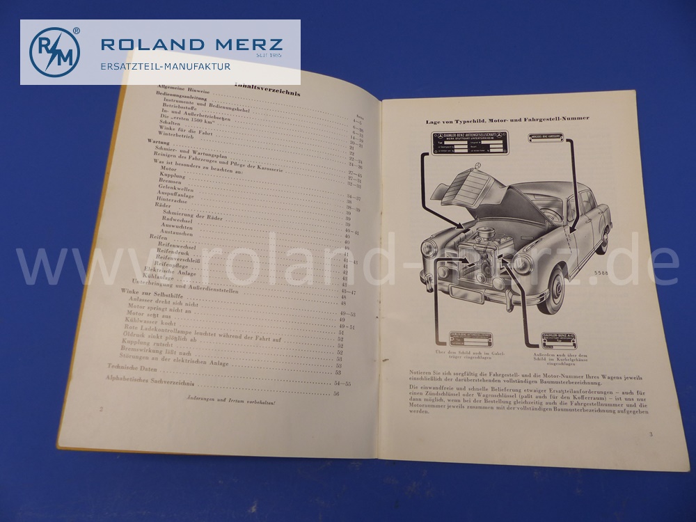 Betriebsanleitung Mercedes W180, 220a, Ponton, Ausgabe 1954, 56 Seiten, Original Mercedes Original Dokument, NOS