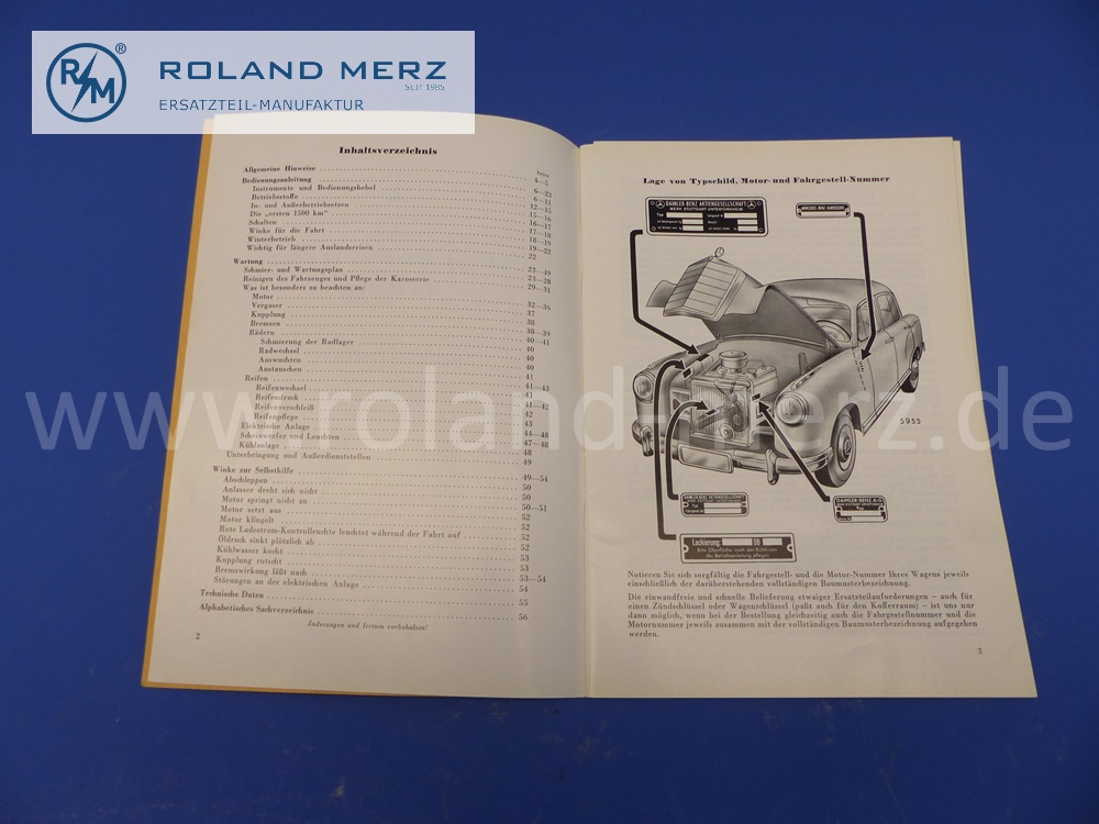 operating manual Mercedes W105, 219, Ponton, 1958 edition, 56 pages, original Mercedes document, NOS