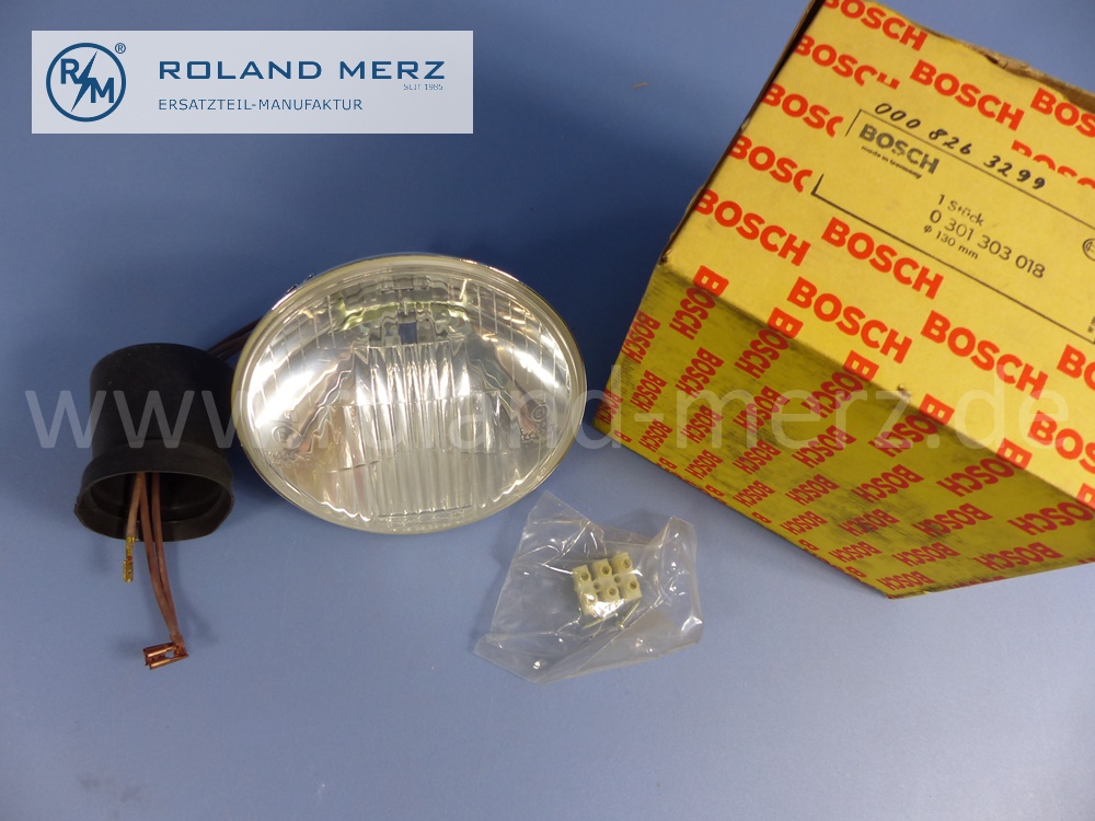 0008263299 Bosch beam unit high beam, Halogen H1, left or right, Mercedes W108, W109, W111, original Mercedes spare-part, NOS