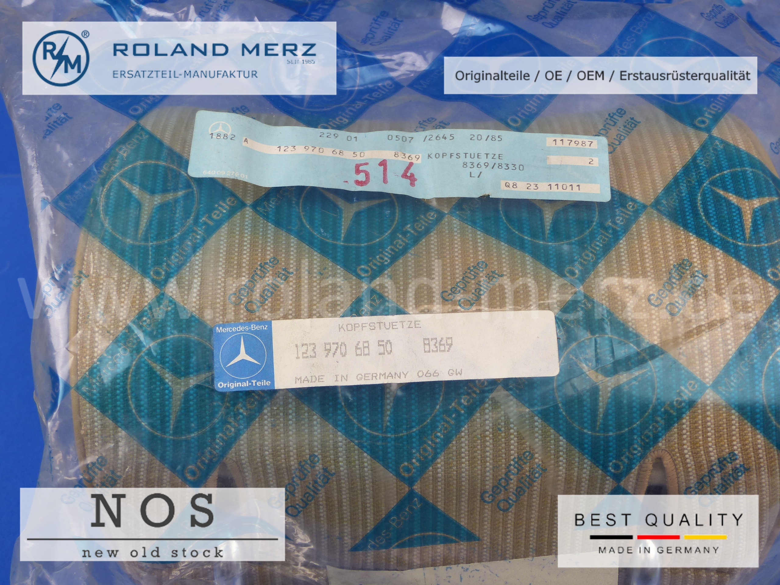 Kopfstütze, Fond, Stoff Creme 8369, Mercedes W123, A123 970 68 50