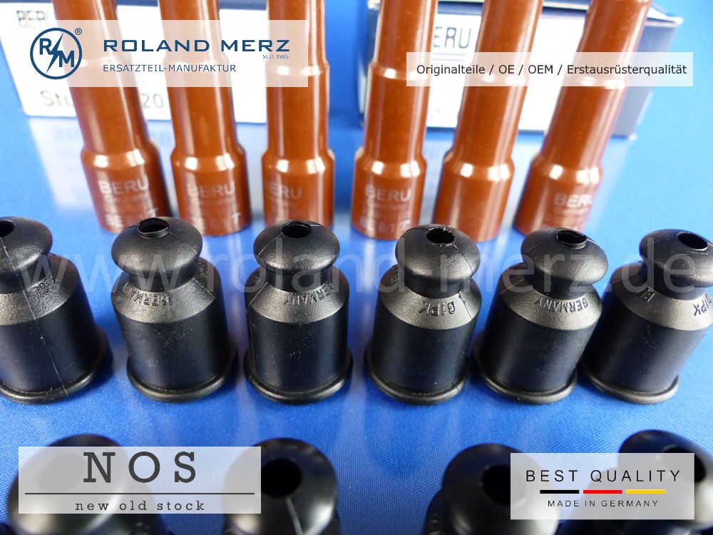 6-Zyl. Satz Beru BE 6/1 Zündkerzenstecker entstört mit Beru G1PK und G4P7 Wasserschutzkappe