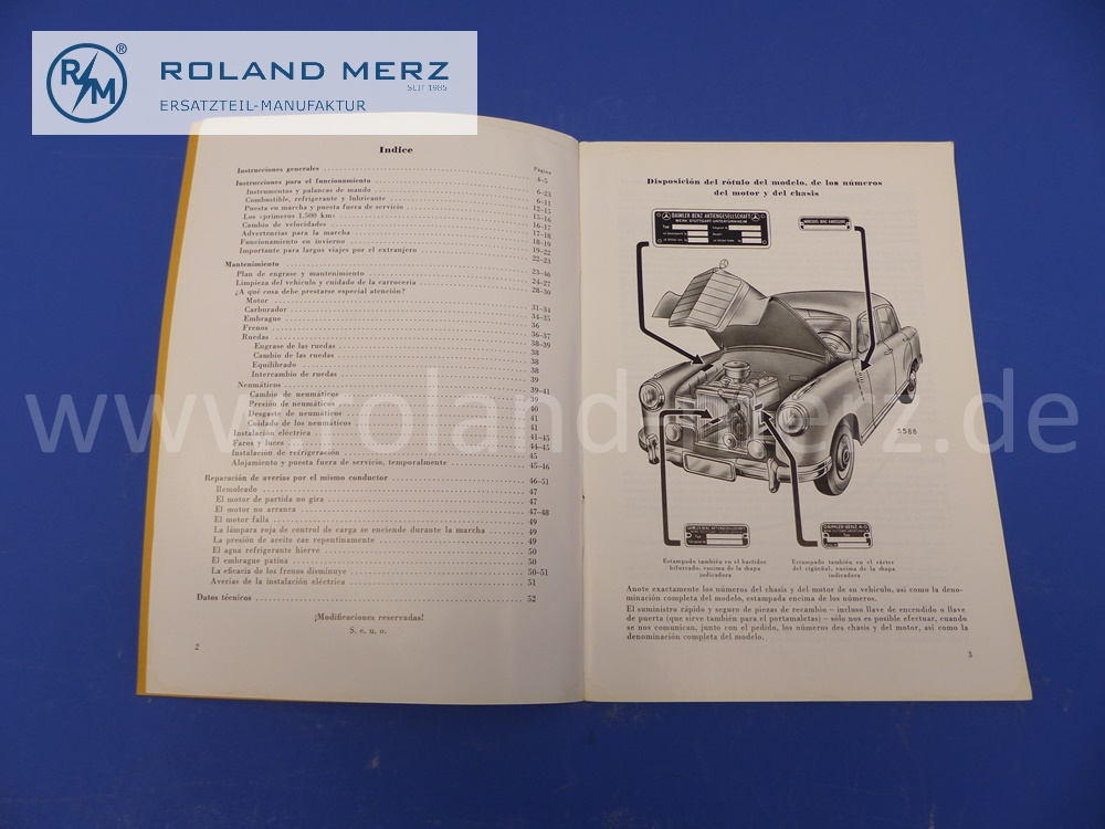 operating manual, spanish, Mercedes W180, 220S, Ponton