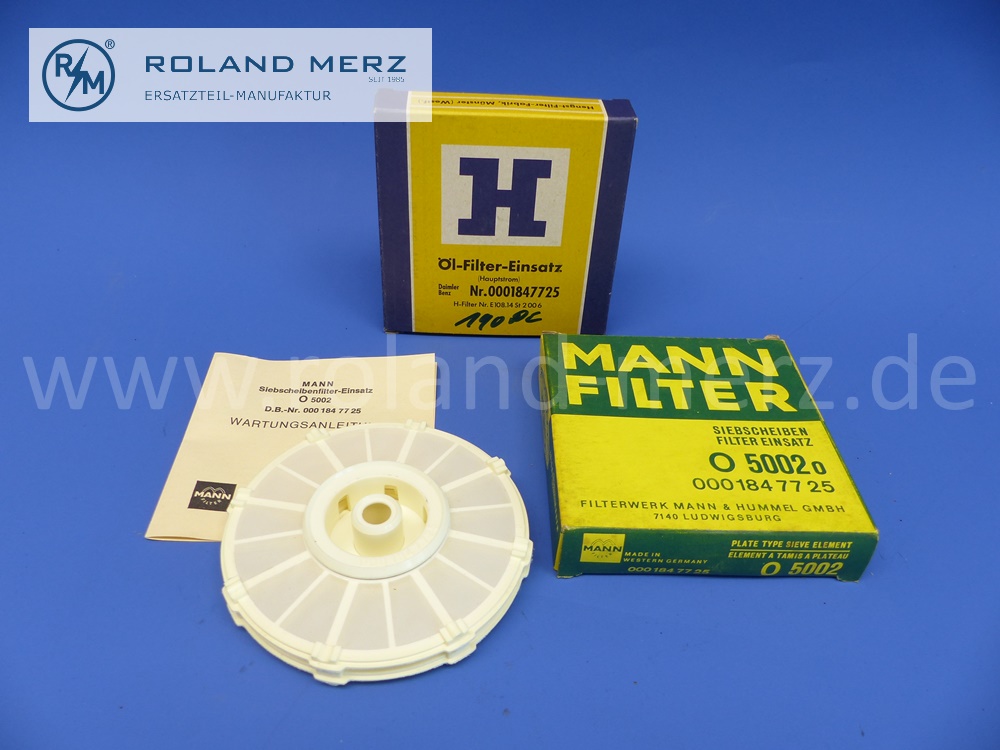 0001847725 Ölfilter-Einsatz, Ölfiltereinsatz / Hauptstromfilter-Einsatz, Hauptstromölfiltereinsatz für Mercedes 190Dc - 55 PS, OM621 und OM615, OM616, Fabrikat Knecht, Hengst, Mann, Original Mercedes Neuteil, NOS
